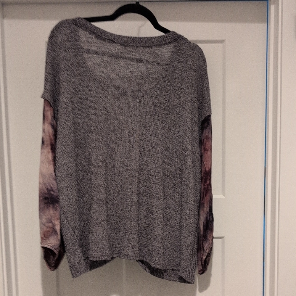 Blu Pepper Charcoal Knit Cutout Sweater with Tiedye Sleeves
